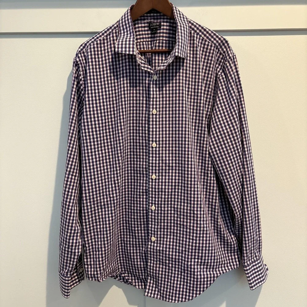 J.Crew Shirt Mens XL Extra‎ Large Blue Gingham Check Performance Slim AS989